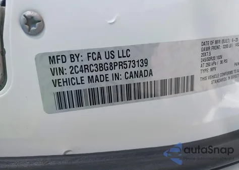 2023 Chrysler Pacifica Touring L Awd из США, поврежденный, VIN 2C4RC3BG8PR573139